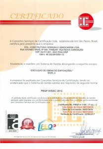 Certificado - PBQP-H/SIAC 2012 Nível A